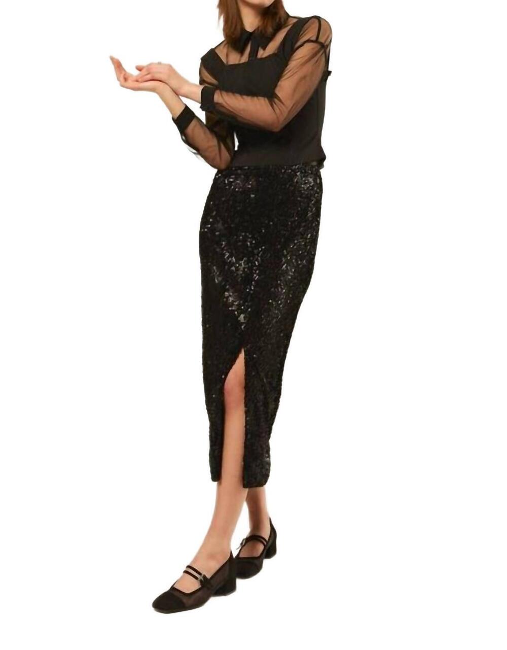 NEW HILARY MACMILLAN sequin midi skirt in black